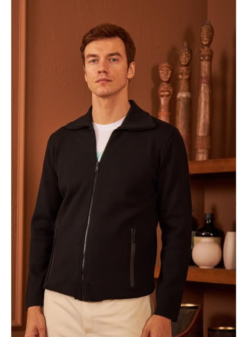 Odelon Men's Waterproof Zippered Cotton Knitwear Cardigan Black HRK201 - Image 1